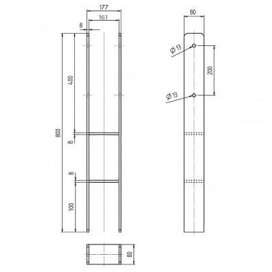 1 H-Pfostenträger feuerverzinkt extrastark 8/800 mm für 160 mm