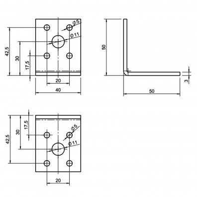 100 Winkelverbinder 50x50x40, Dicke 3 mm, verzinkt, ohne Steg / Rippe