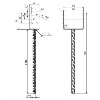 1 Alberts U-Pfostenträger feuerverzinkt mit 400mm Riffeldolle für 120 mm