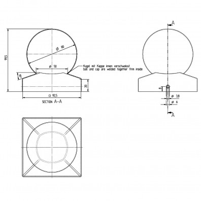 1 Alberts Pfostenkappe mit Kugel Edelstahl A2 91x91 mm