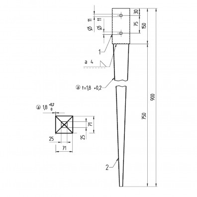 1 Alberts Einschlagbodenhülse für 70mm Pfosten Tiefe 900mm